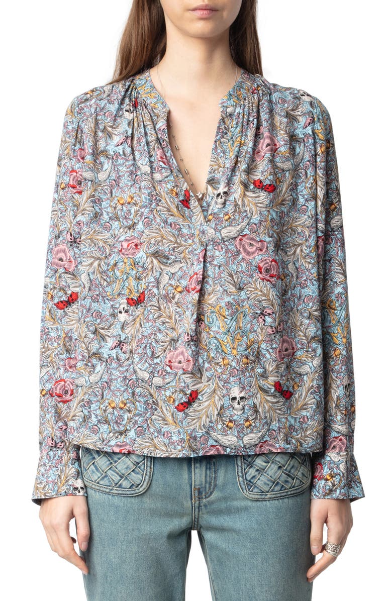 Zadig & Voltaire Tink British Flowers Popover Shirt, Main, color, 
