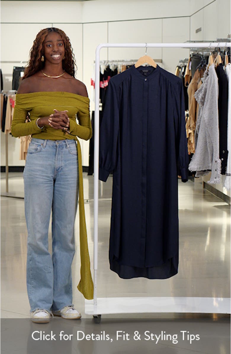 Aggie Long Sleeve Textured Woven Midi Shirtdress, sales video thumbnail