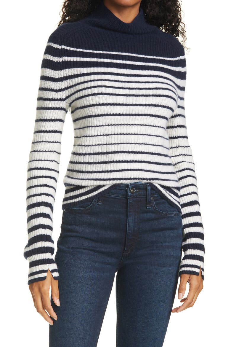 Pierce Stripe Cashmere Turtleneck Sweater, Main, color, SALUTEIVRY