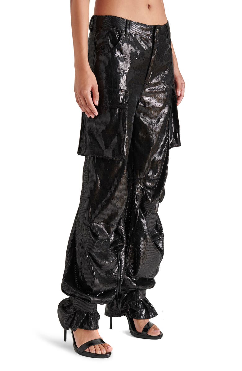 Steve Madden Duo Sequin Straight Leg Cargo Pants, Alternate, color, Black