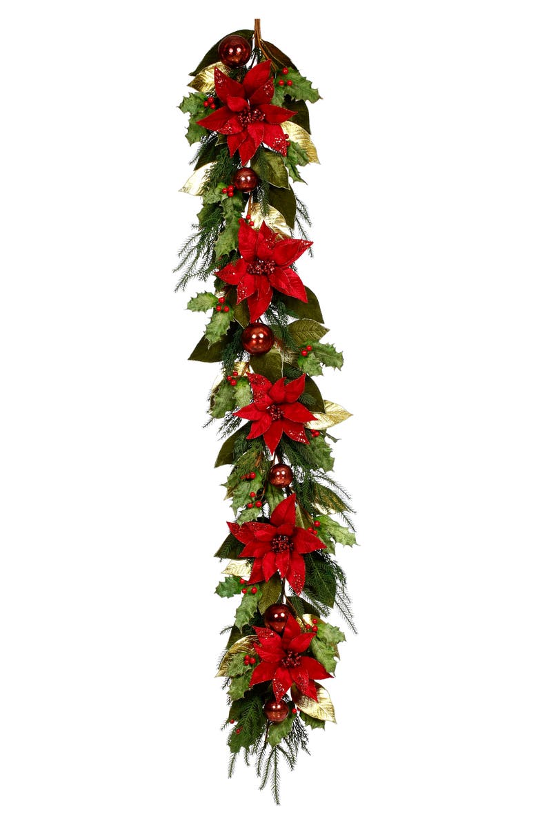 Mark Roberts Glittered Poinsettia Garland, Main, color, Red