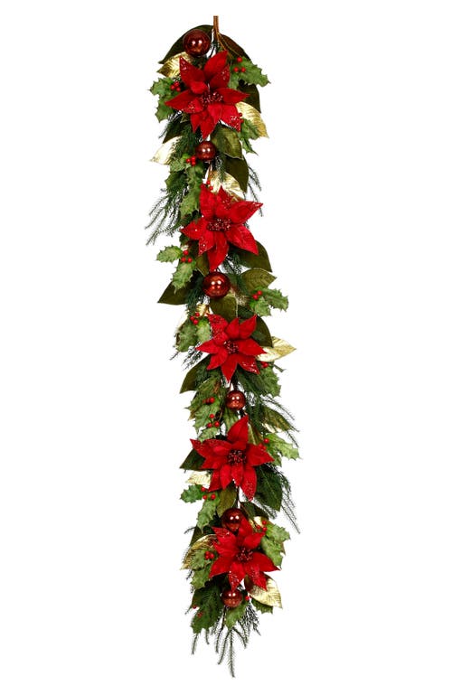 Mark Roberts Glittered Poinsettia Garland In Red