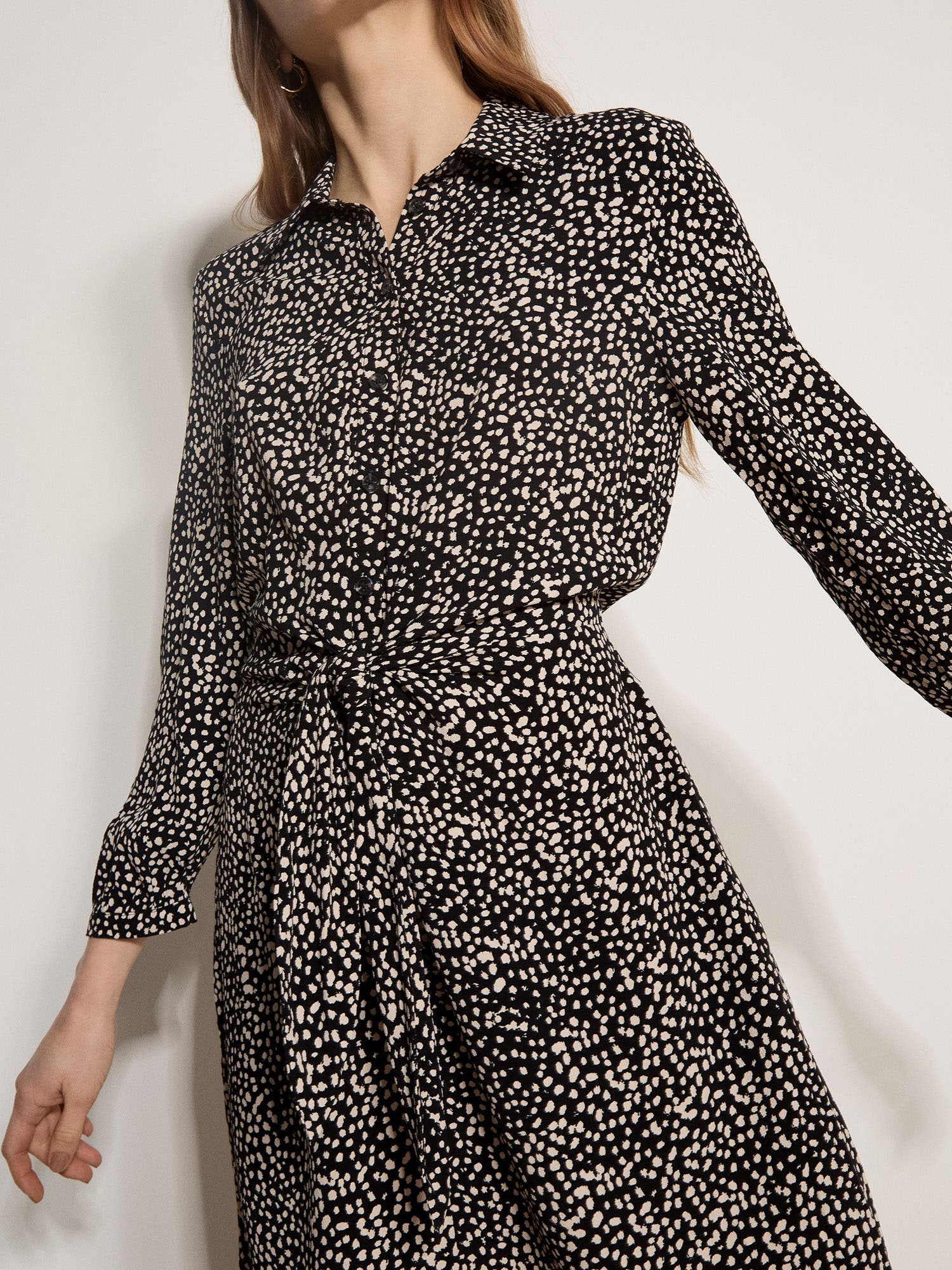 Apricot Mono Texture Spot Tie Front Dress (Women) | Nordstrom
