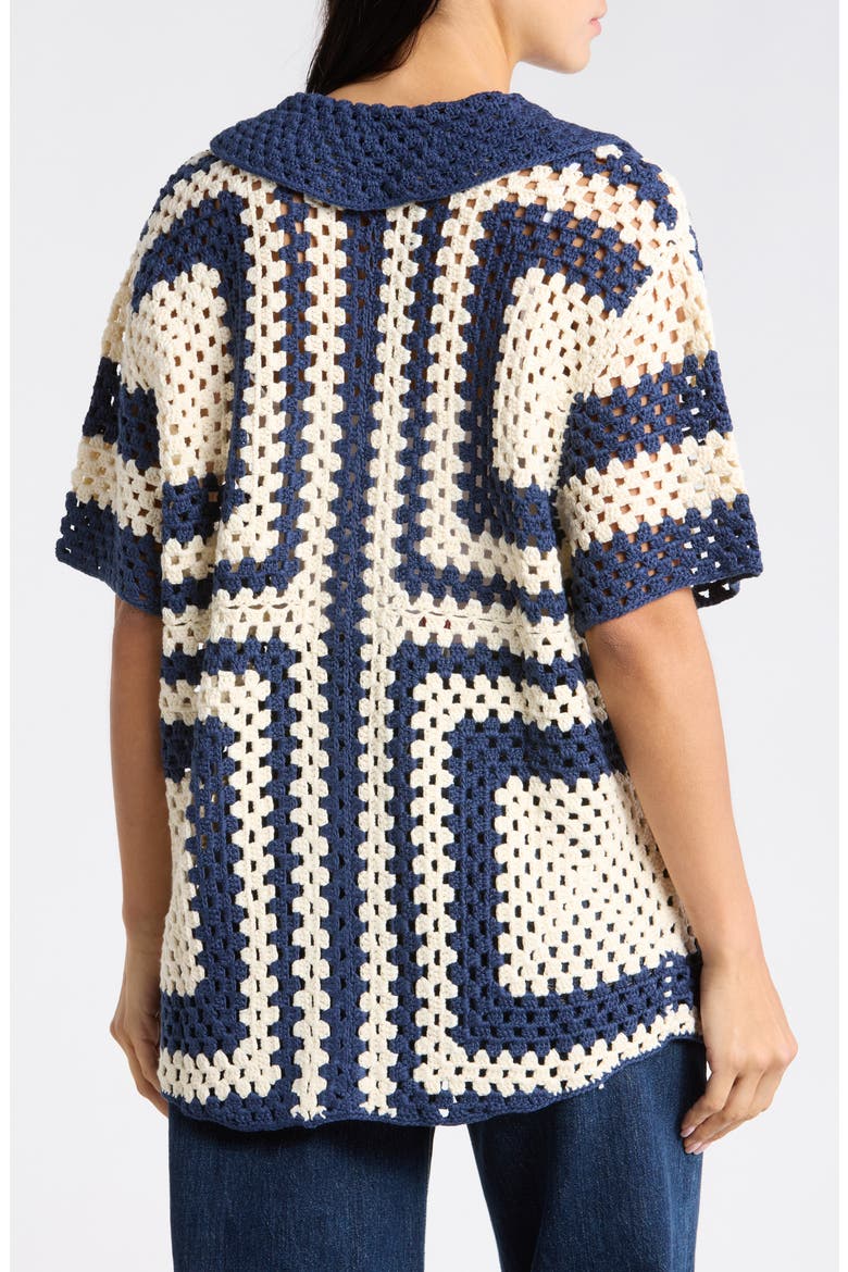 Pilar Short Sleeve Crochet Cardigan, Alternate, color, CREME