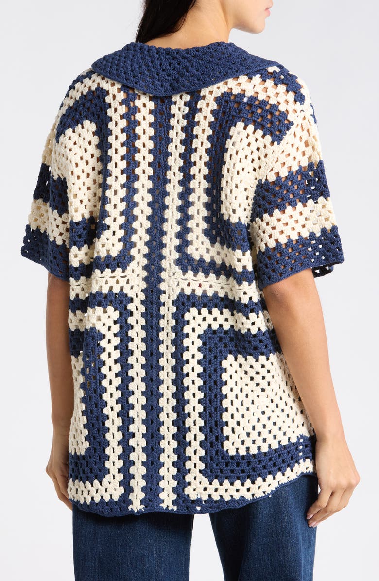 FRNCH Pilar Short Sleeve Crochet Cardigan, Alternate, color, Creme