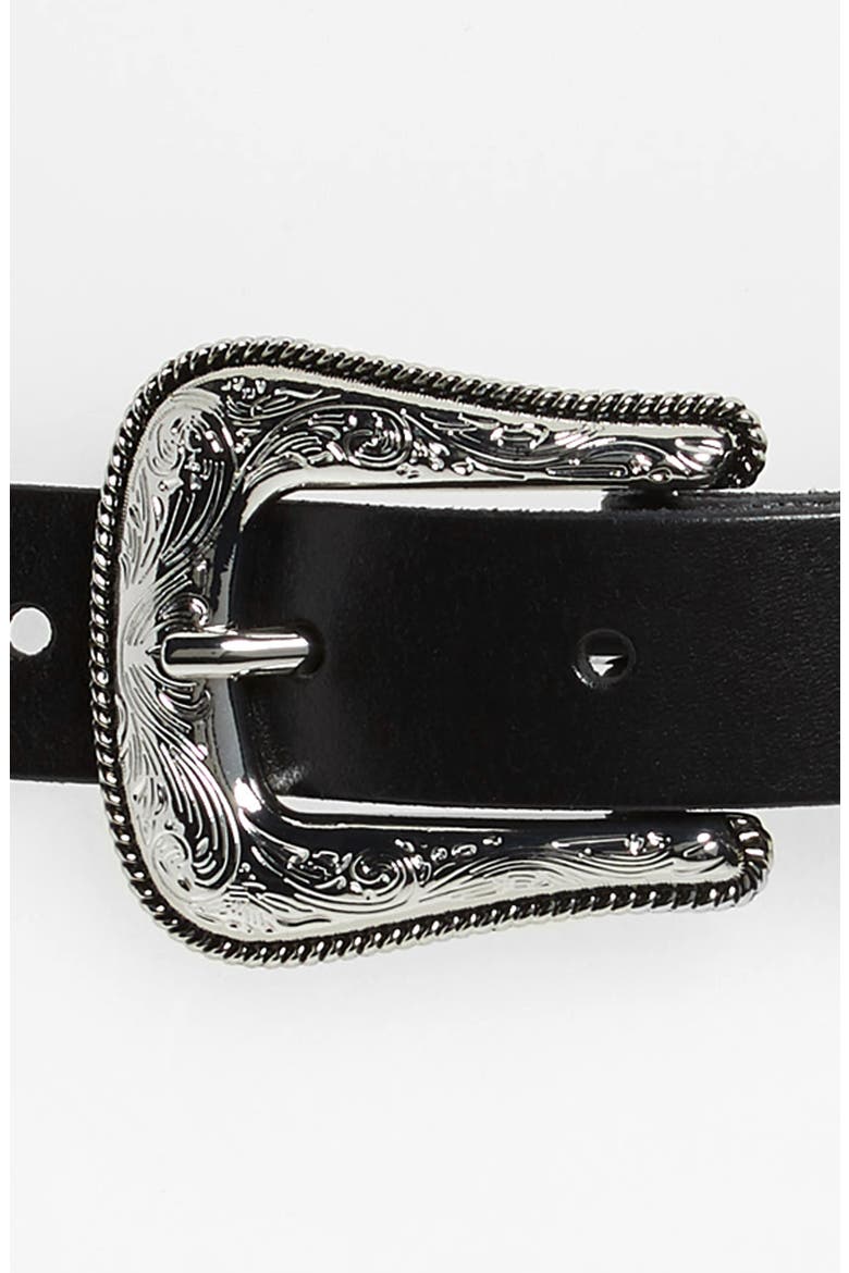 Western Leather Belt, Alternate, color, BLACK
