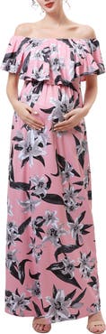Kimi and Kai Clara Off the Shoulder Maternity/Nursing Maxi Dress