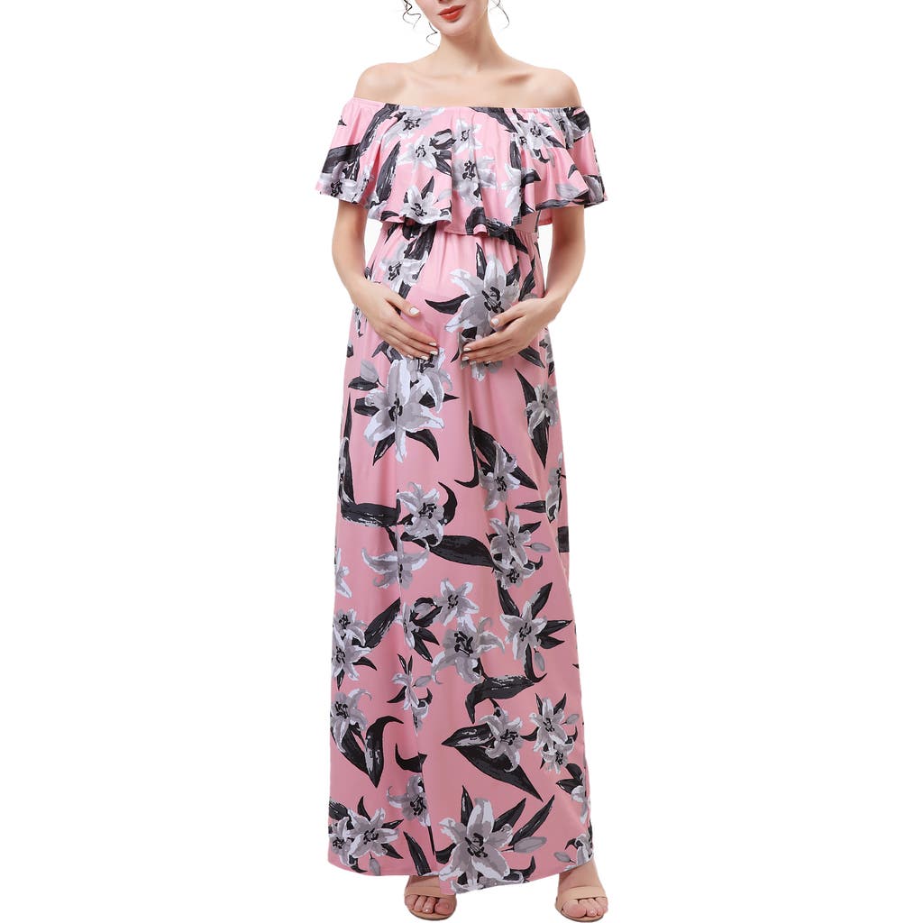 Kimi and Kai Clara Off the Shoulder Maternity/Nursing Maxi Dress in Pink  product