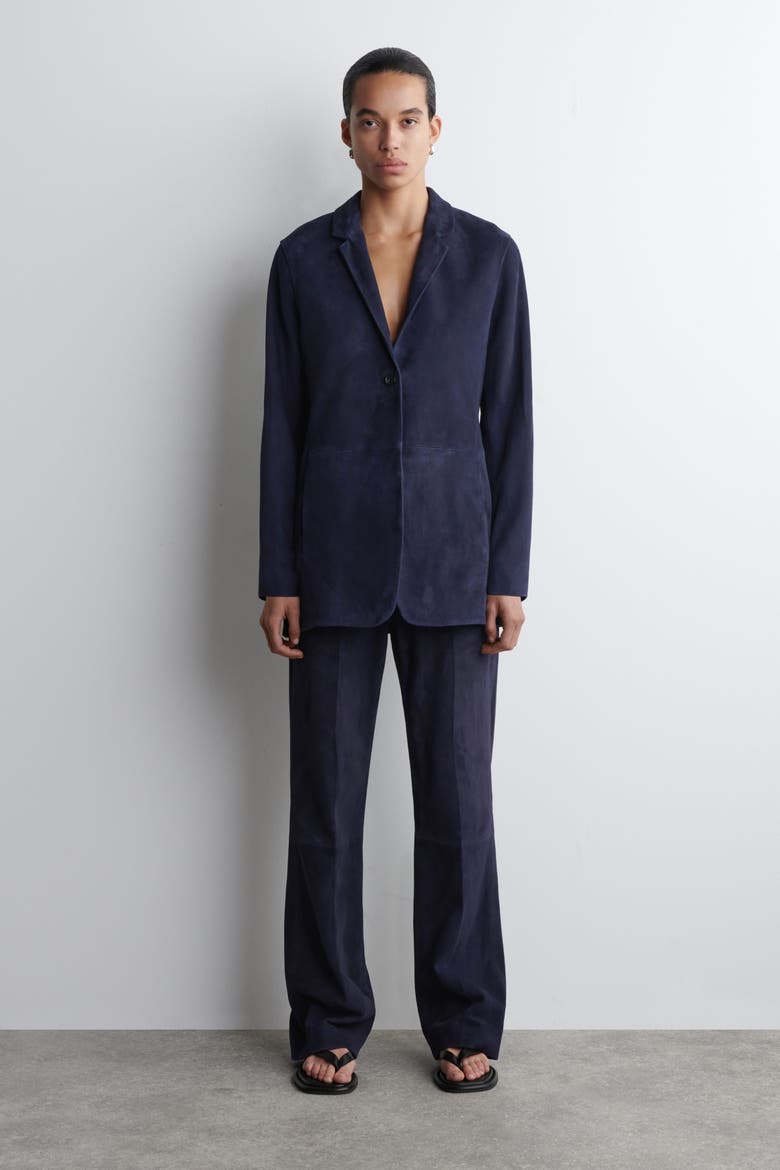 Suede Straight-leg Trousers, Main, color, STEEL BLUE