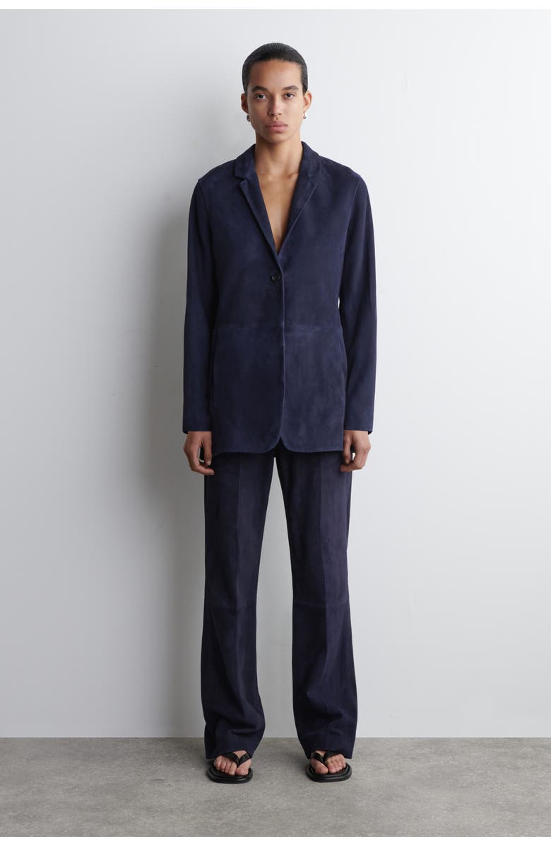 COS Suede Straight-leg Trousers, Main, color, Steel Blue