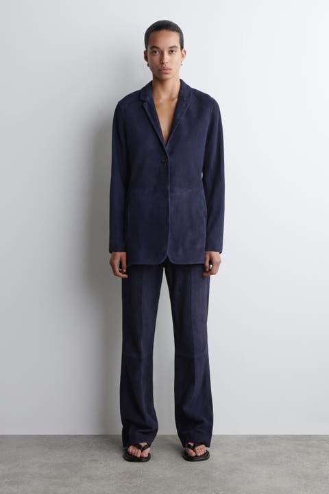 Suede Straight-leg Trousers