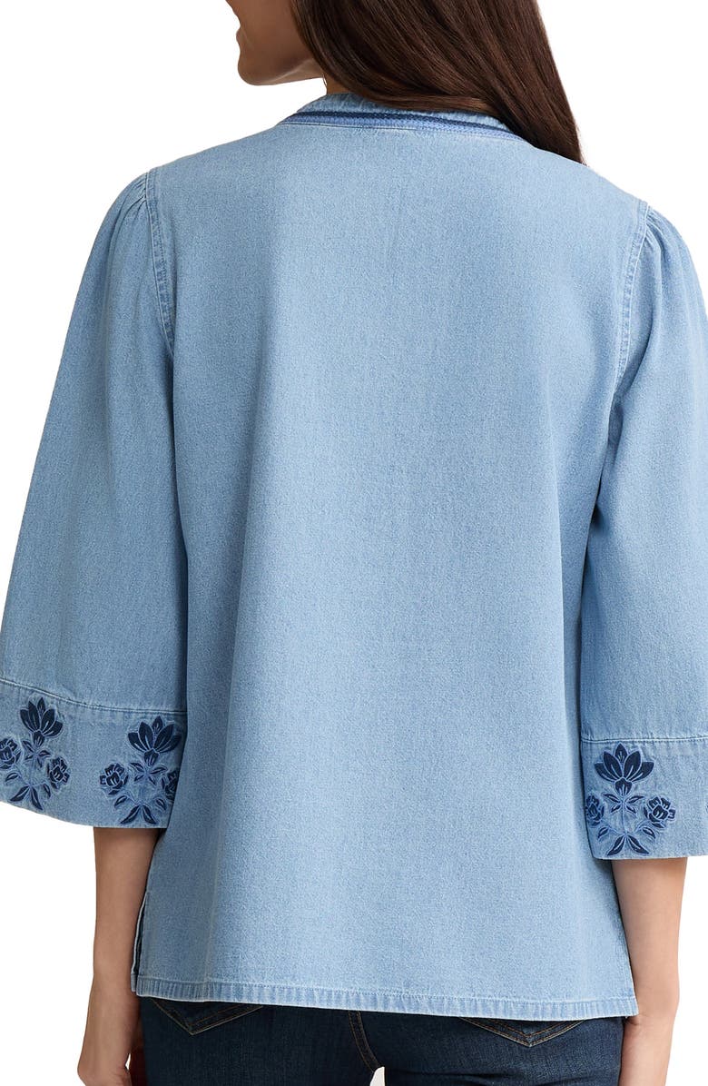 Jones New York Embroidered Cotton Chambray Top, Alternate, color, Pisces Wash