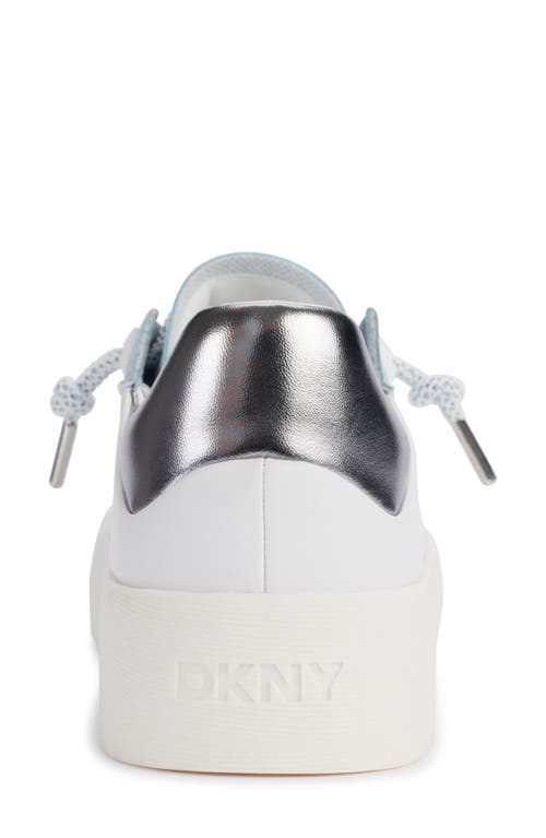 Dkny Ginali Metallic Cap Toe Sneaker In White/celeste