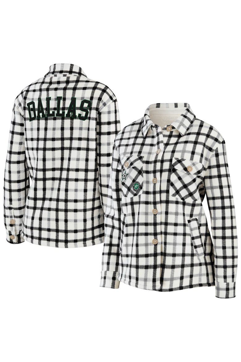 Women's WEAR by Erin Andrews Oatmeal Dallas Stars Plaid Button-Up Shirt Jacket, Main, color, Oatmeal