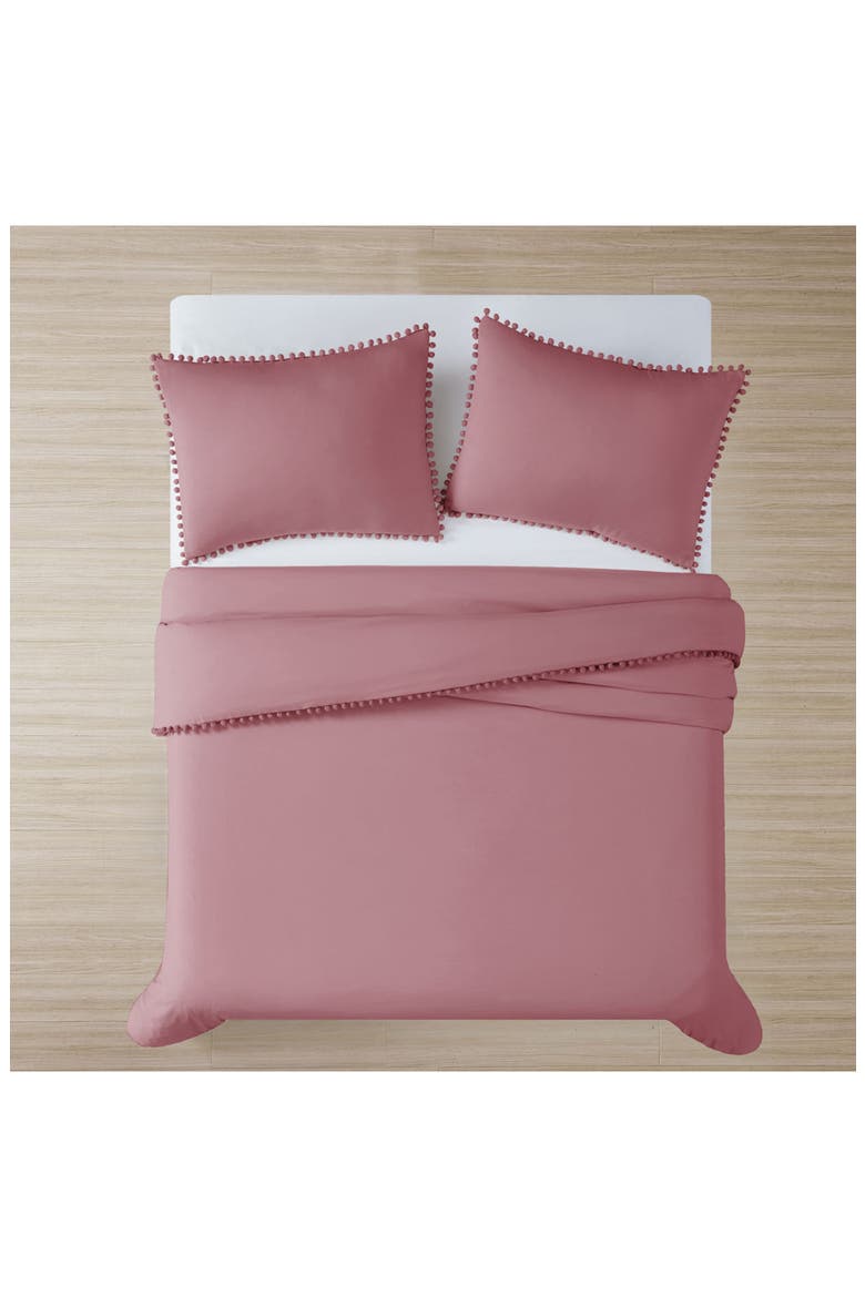 Classic Pompom Trimmed Duvet Cover Set, Alternate, color, ROSE