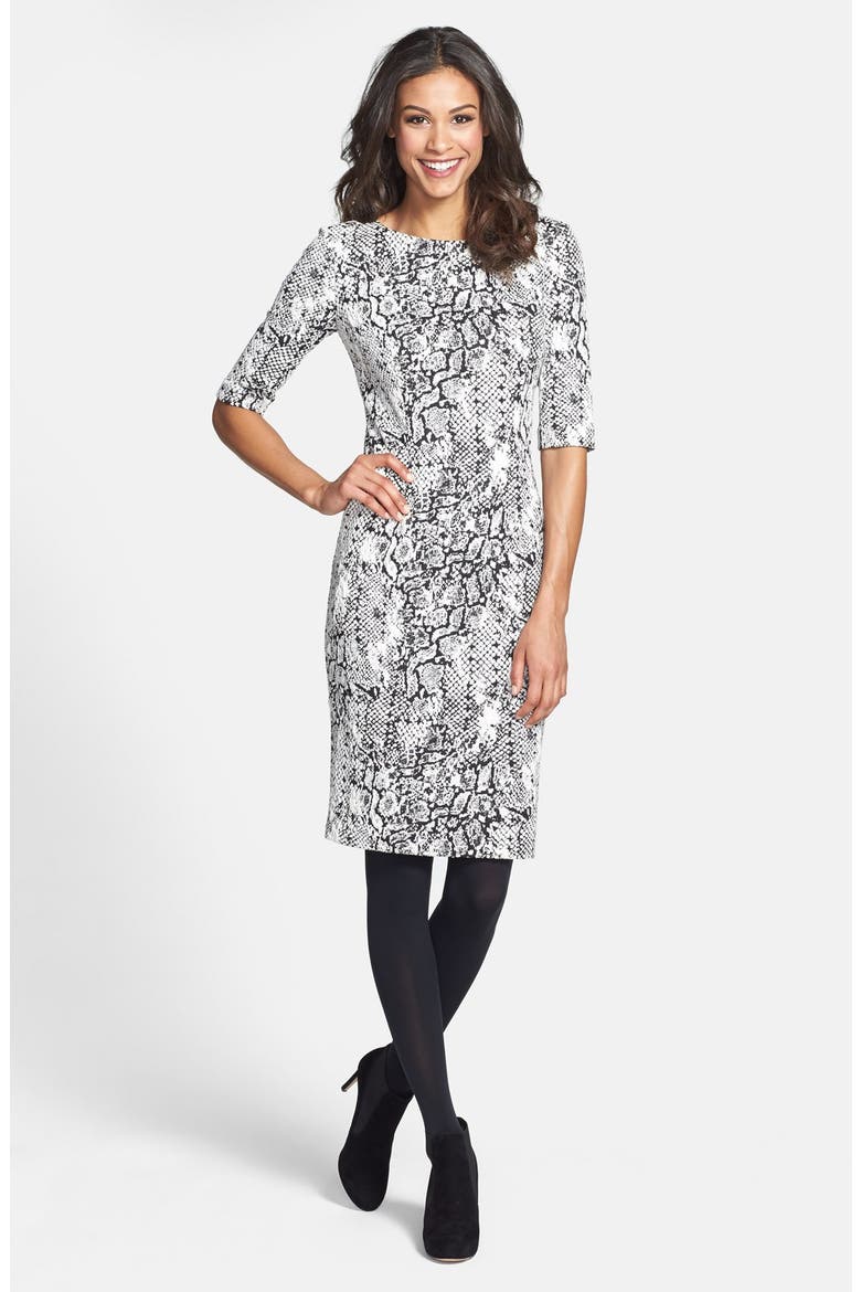 Jacquard Knit Sheath Dress, Alternate, color, IVORY/ BLACK