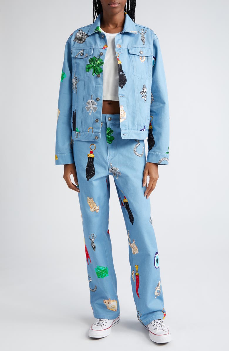 Sky High Farm Workwear Gender Inclusive Charm Print Denim Jacket, Alternate, color,