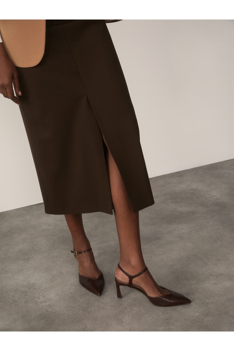 Oliena High Waisted Pencil Midi Skirt, Alternate, color, Brown