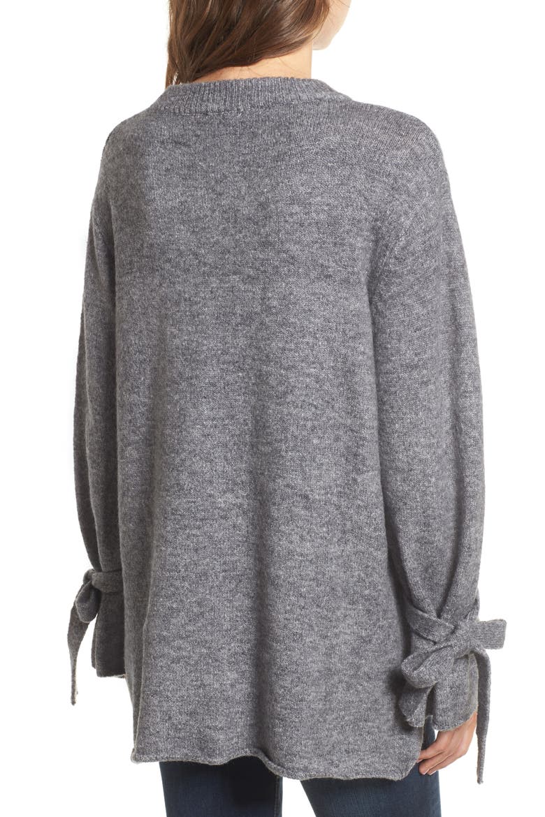 Flared Tie Sleeve Sweater, Alternate, color, HEATHER GREY