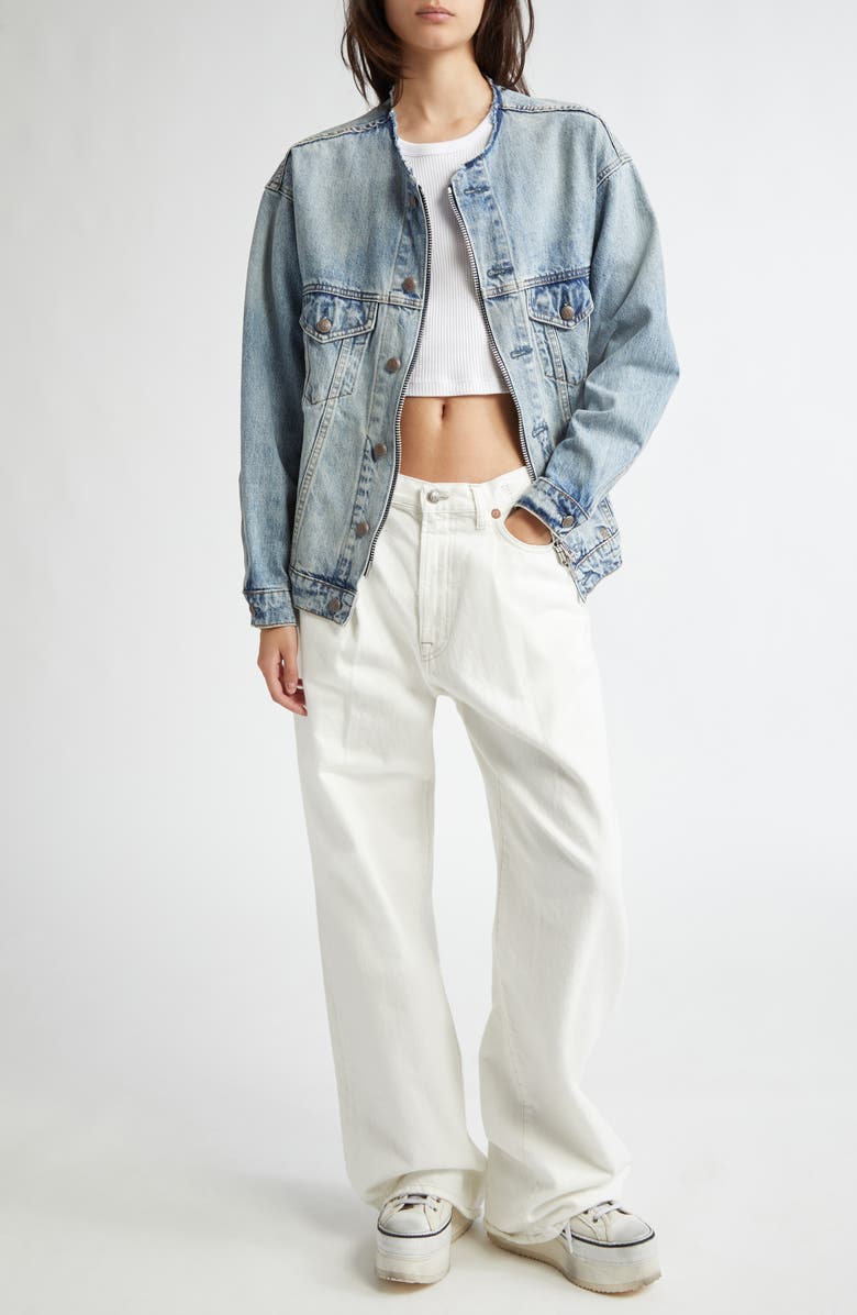 R13 Collarless Zip Front Denim Trucker Jacket, Alternate, color,