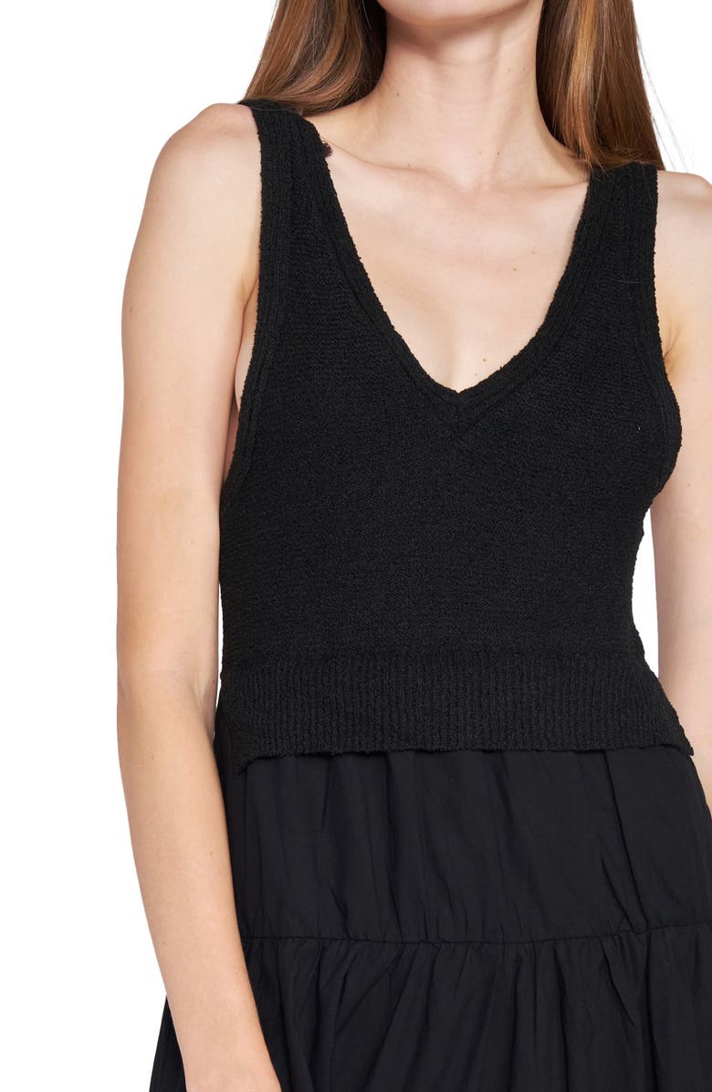 En Saison Mixed Media Tiered Midi Dress, Alternate, color,