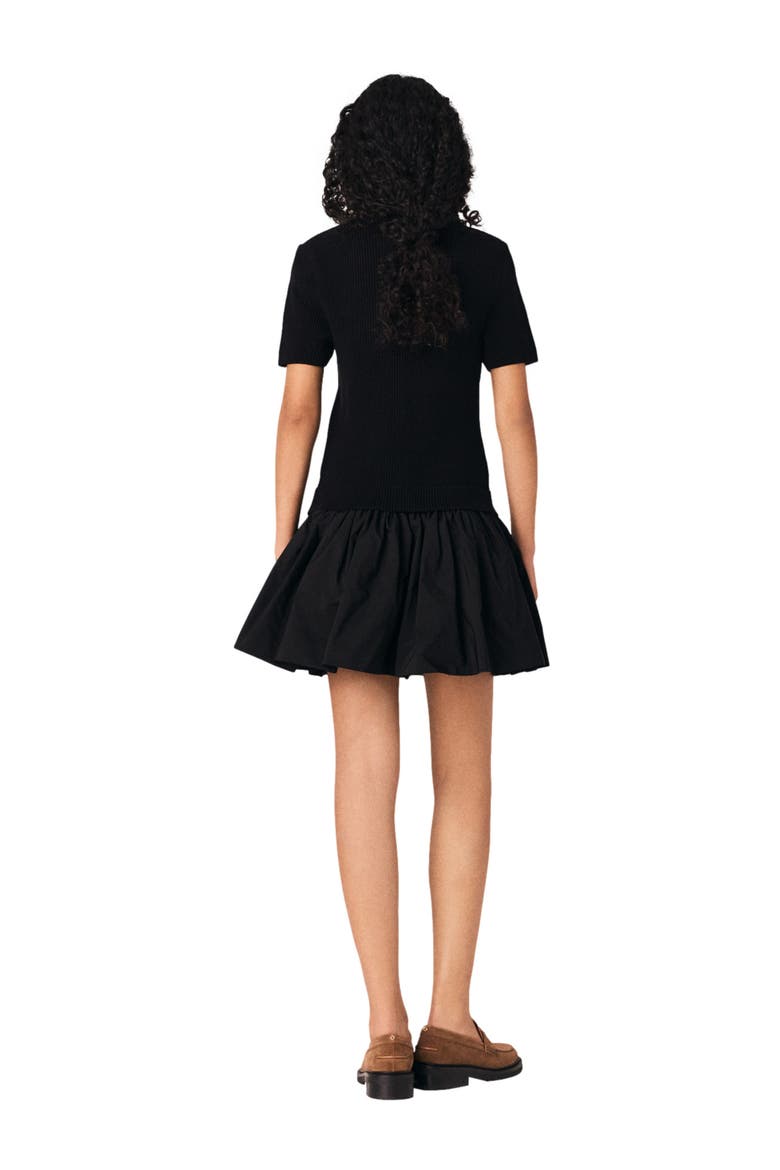 Short knit and taffeta dress, Alternate, color, Black