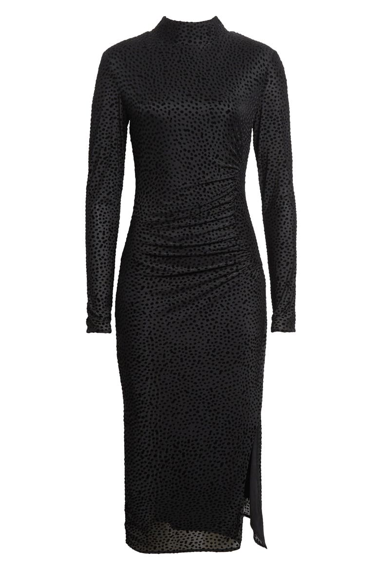 Eveline Flocked Dot Long Sleeve Dress, Alternate, color, BLACK DOT