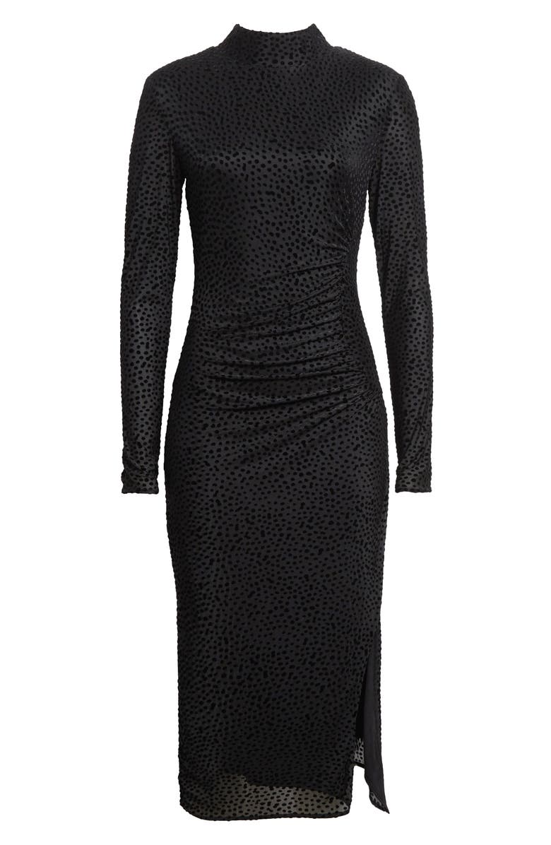 Ramy Brook Eveline Flocked Dot Long Sleeve Dress, Alternate, color, Black Dot