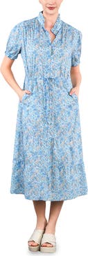Billy T Tie Waist Tiered Chambray Midi Dress