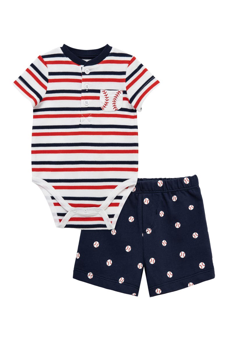 Baseball Bodysuit & Shorts Set, Main, color, BLUE