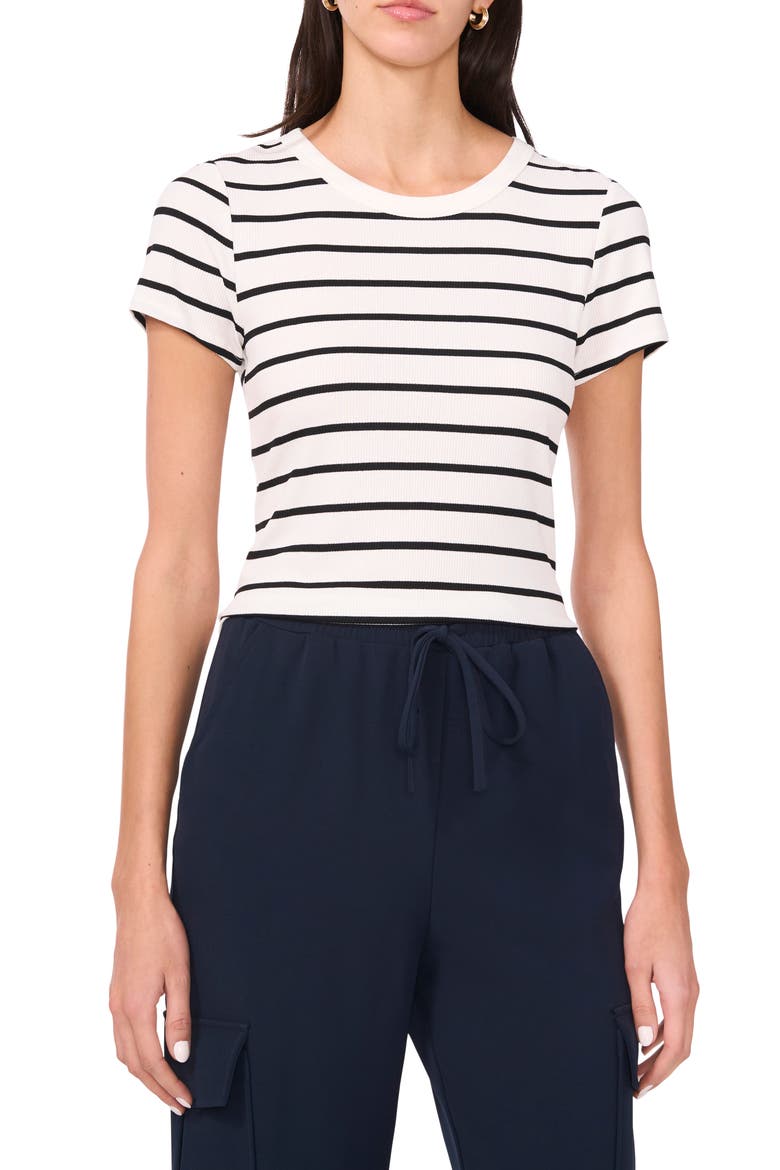 Rib Knit Jersey T-Shirt, Main, color, NEW IVORY STRIPE