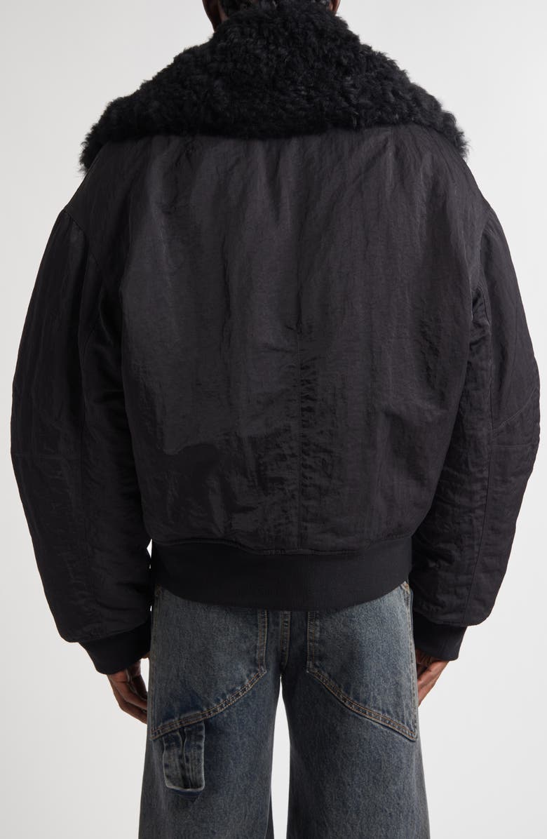 Eckhaus Latta Nylon Bomber Jacket with Genuine Shearling Collar, Alternate, color, Asphalt