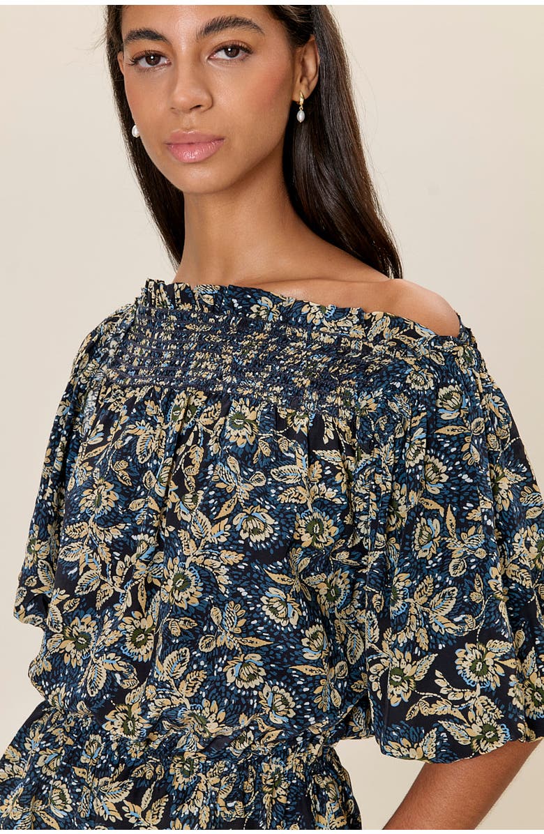 Rebecca Taylor Charlene Smocked Top, Alternate, color, Navy Multi