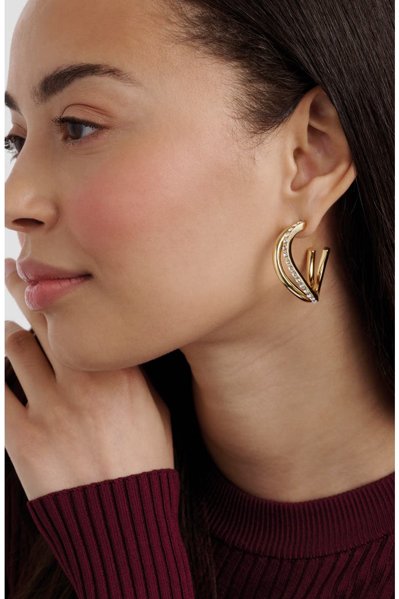 Large Wayva Pavé Crystal Hoop Earrings, Alternate, color, GOLD TONE / CLEAR CRYSTAL