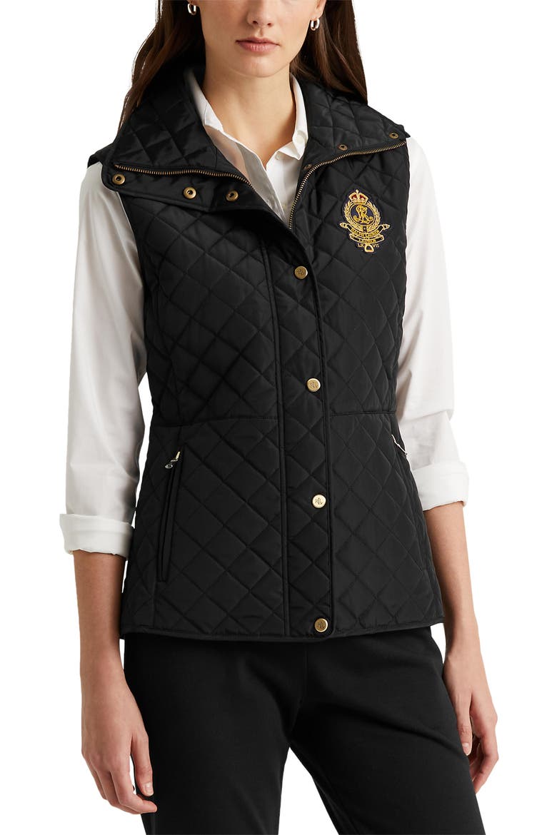 Quilted Crest Vest, Main, color, BLACK