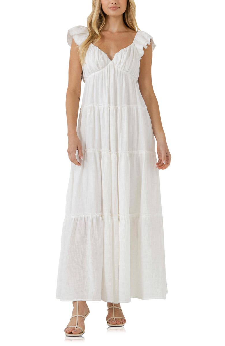 Free the Roses Sweetheart Neck Cotton Gauze Tiered Maxi Dress, Alternate, color, 