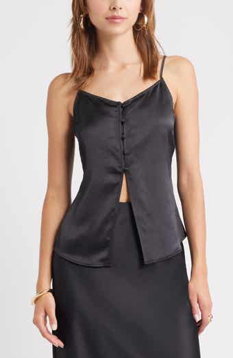 Open Edit Split Front Satin Button-Up Camisole