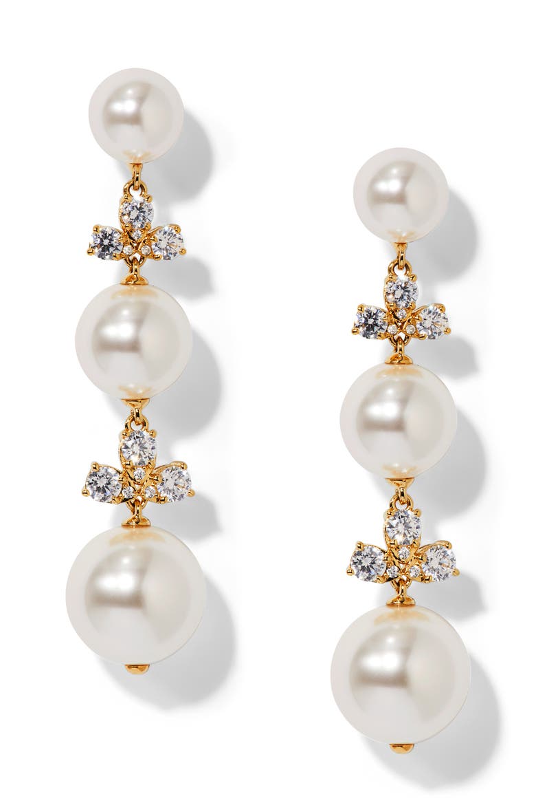 Faux Pearl Linear Drop Earrings, Main, color, GOLD