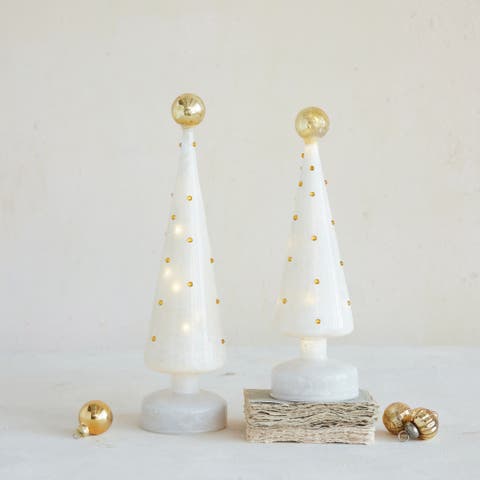 Mercury Glass Tree with Embossed Dots and LED Glow