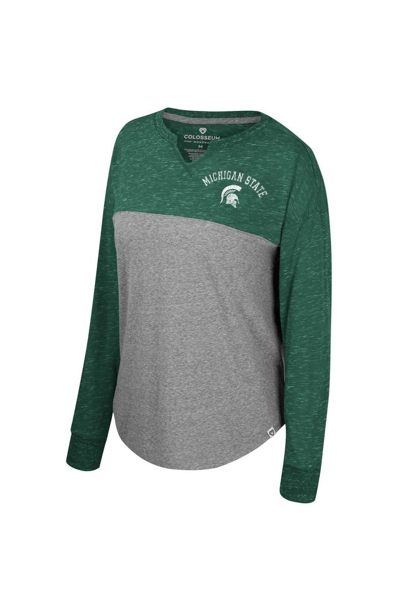 COLOSSEUM Women's Colosseum Heather Gray/Green Michigan State Spartans Jelly of the Month Oversized Tri-Blend Long Sleeve T-Shirt, Alternate, color, 