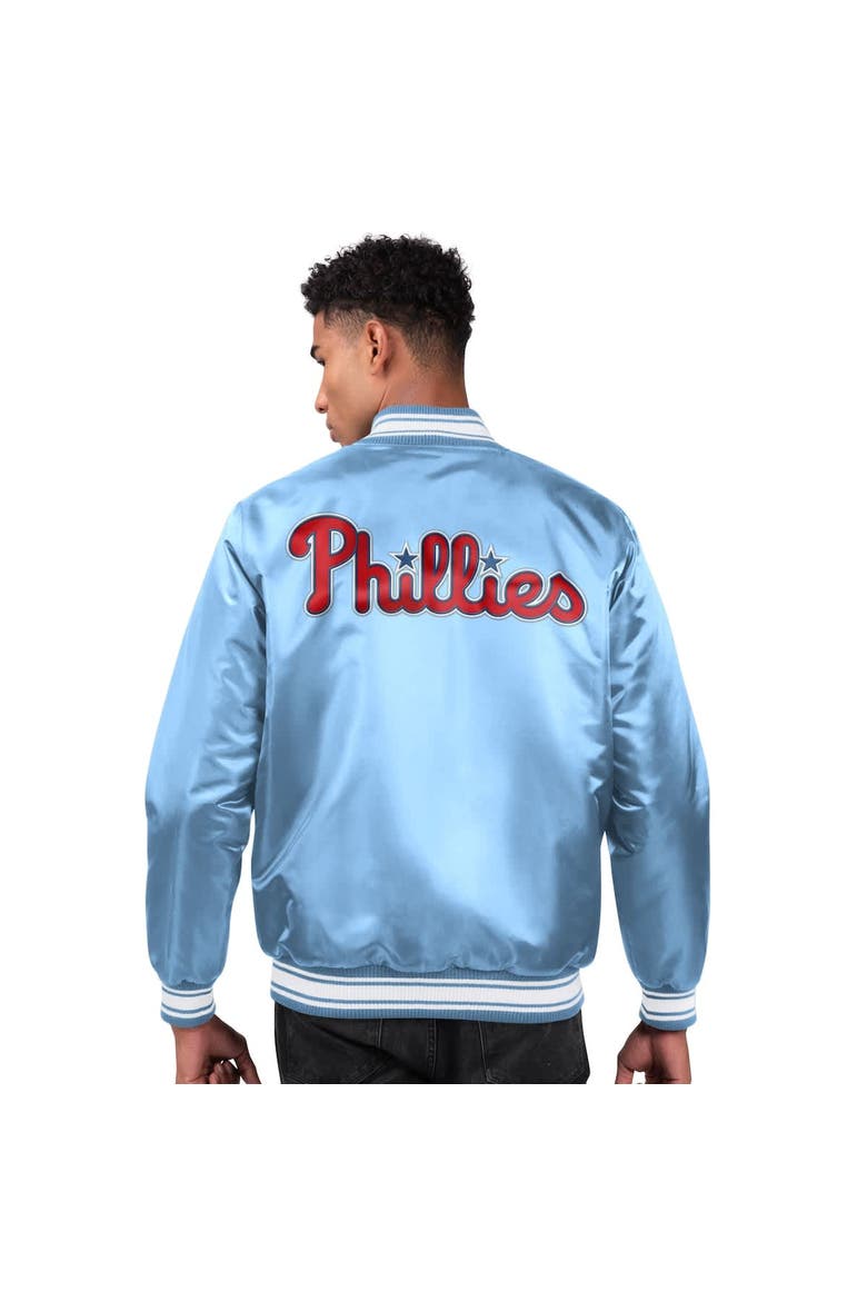 Men's Starter Light Blue Philadelphia Phillies Locker Room Satin Full-Snap Varsity Jacket, Alternate, color, Light Blue