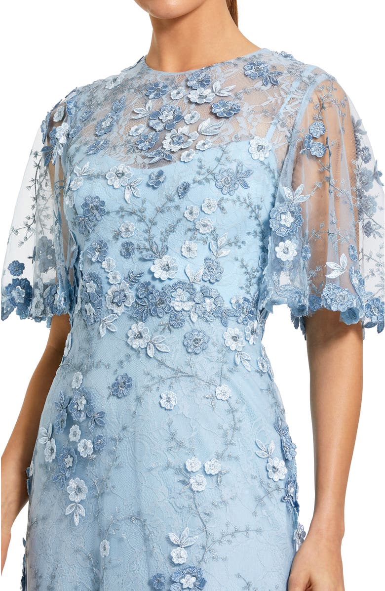 Mac Duggal Women's Flutter Sleeve Floral Emboridered Net Gown, Alternate, color, French Blue