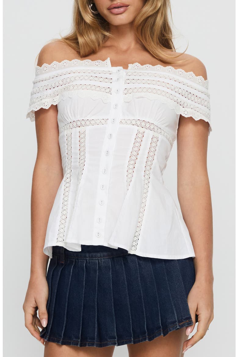 Stately Lace Trim Off the Shoulder Top, Main, color, WHITE