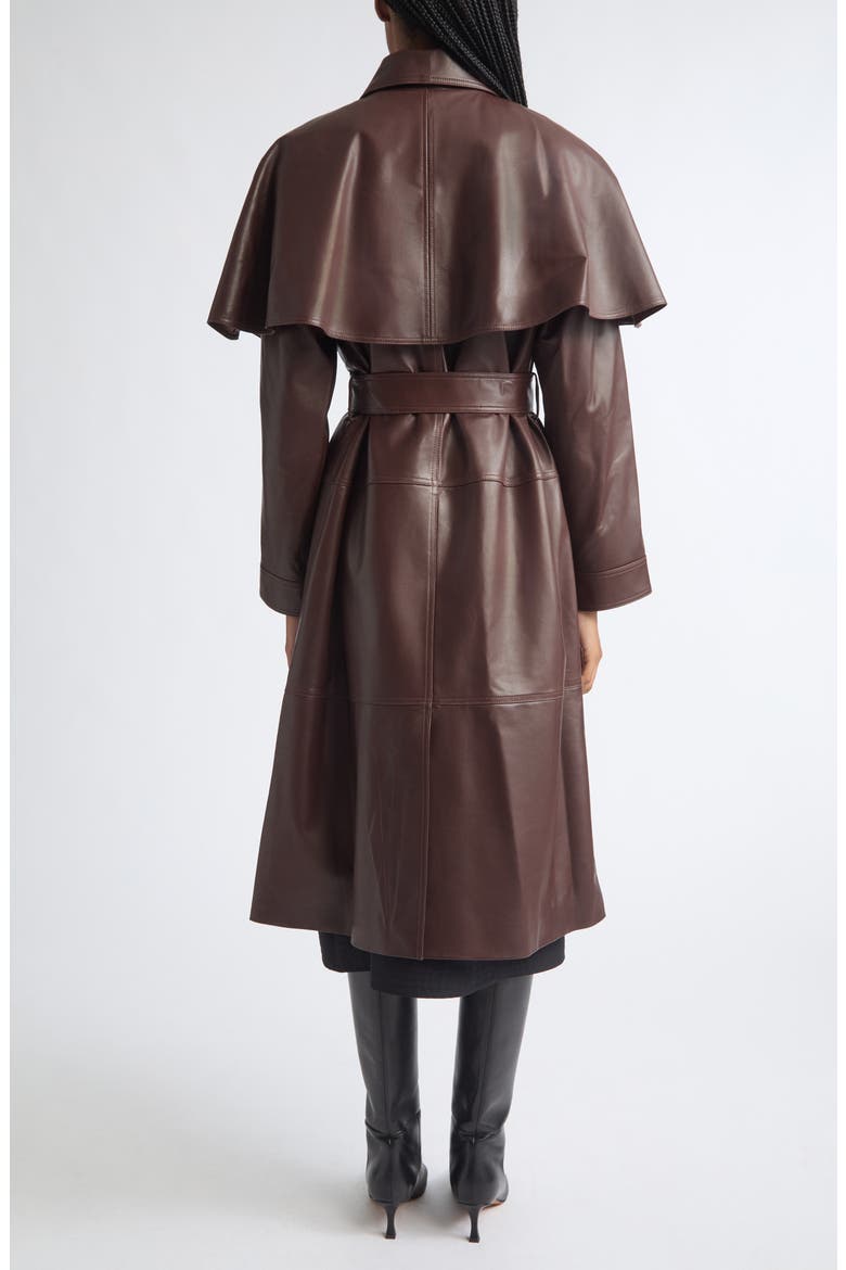Caitlin Leather Trench Coat, Alternate, color, BROWN