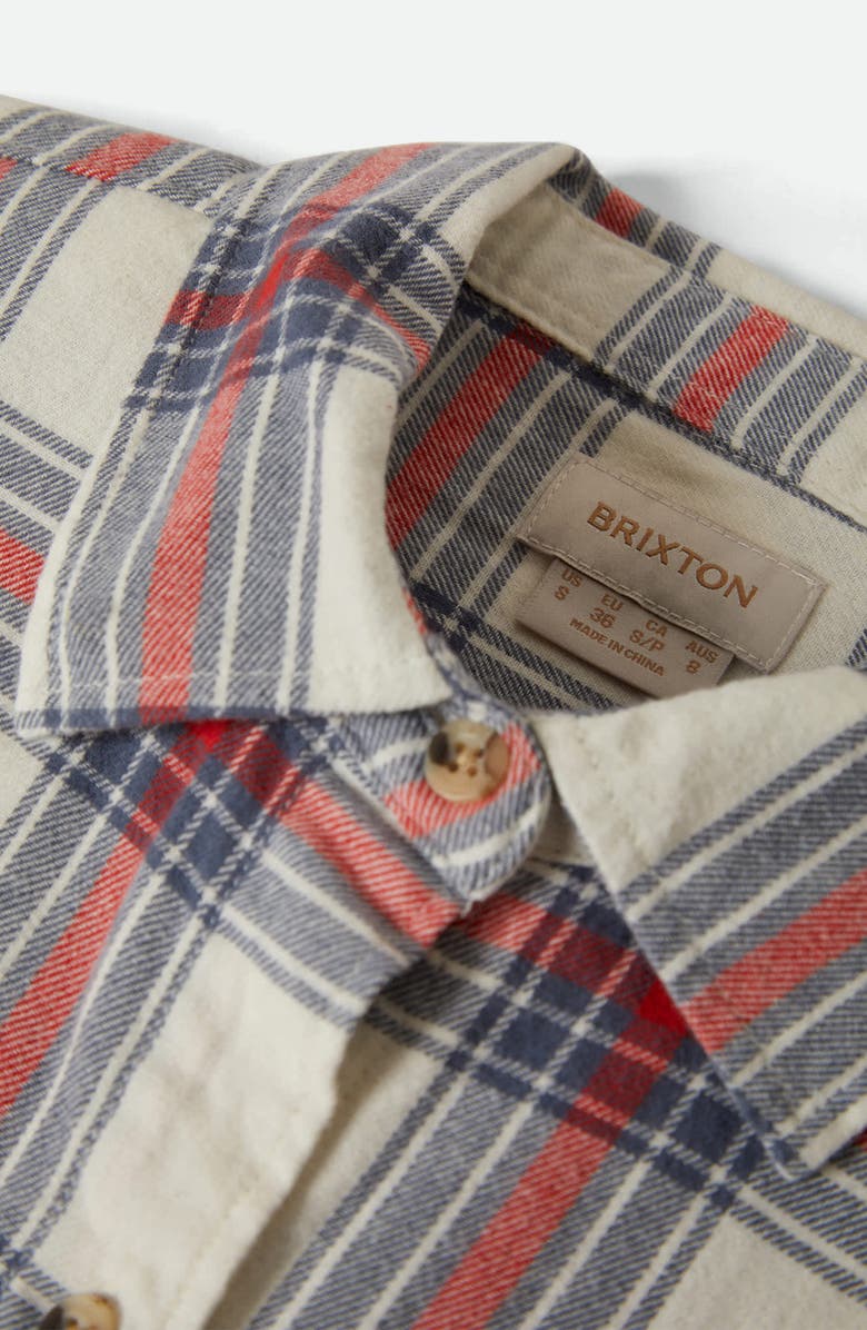 Brixton Bowery Plaid Cotton Flannel Overshirt, Alternate, color, Off White/ Berring Sea/ Red