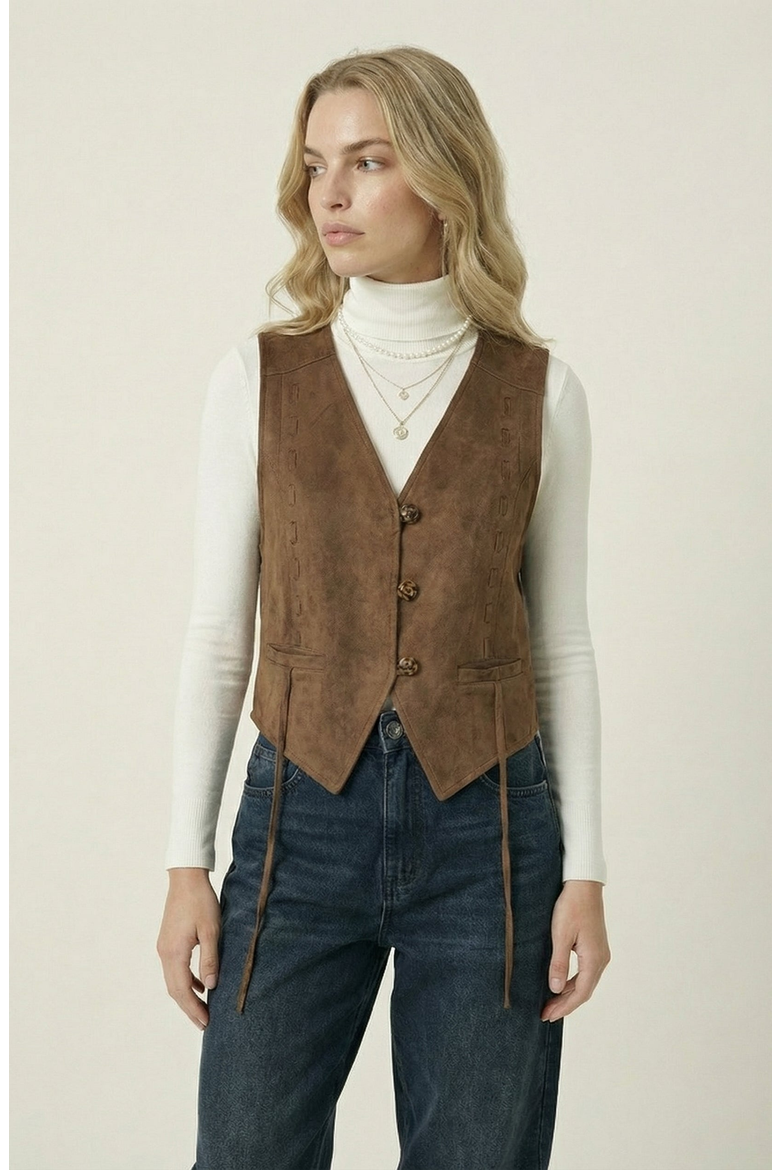 Faux Suede Vest, Main, color, Medium Brown