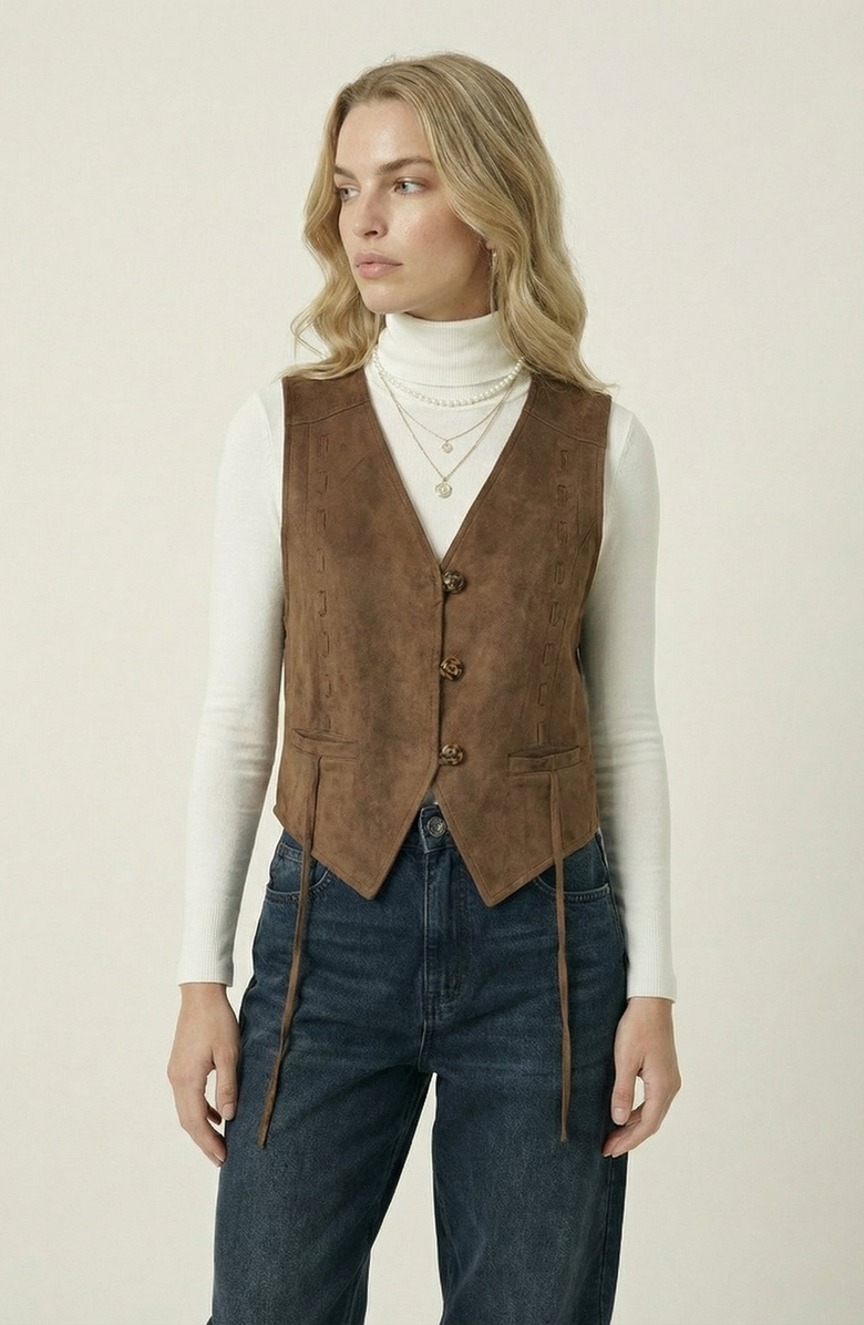 Modenaire Faux Suede Vest, Main, color, Medium Brown
