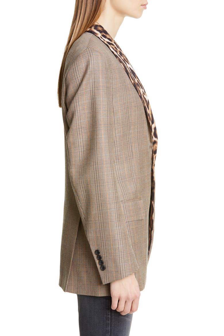 Mixed Print Shawl Collar Jacket, Alternate, color, BROWN GLENPLAID W/ LEOPARD