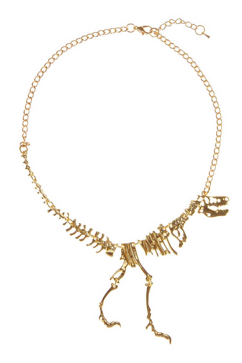 T-Rex Dino Statement Necklace, Main, color, GOLD