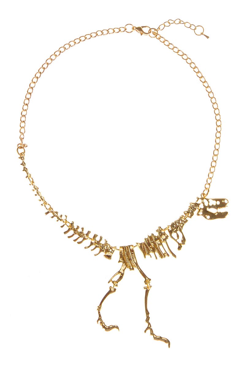 EYE CANDY LOS ANGELES T-Rex Dino Statement Necklace, Main, color, Gold